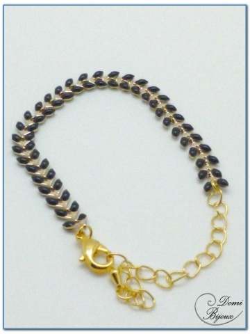 bracelet fantaisie finition doré motif épis émaillé noir